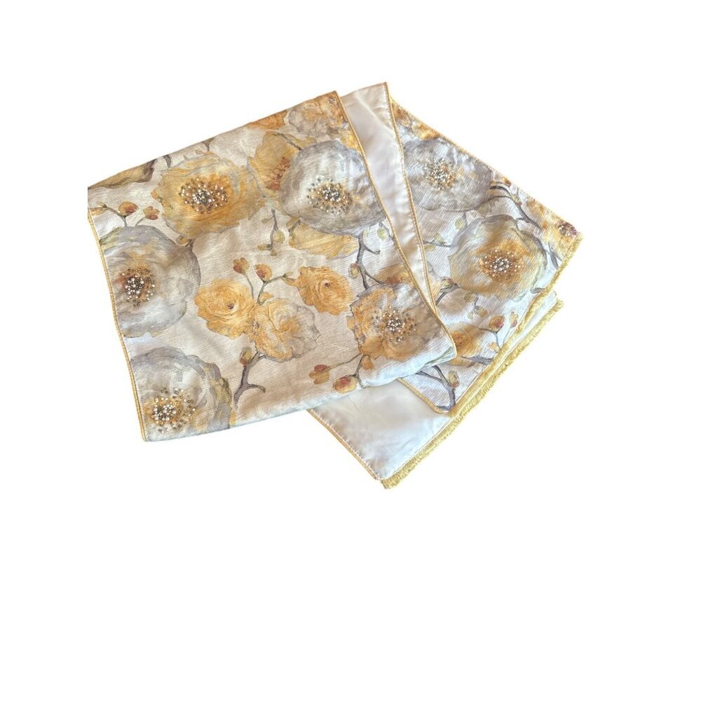 Nicole Miller Home Yellow & Gray Floral Table Runner With Beaded‎ Details